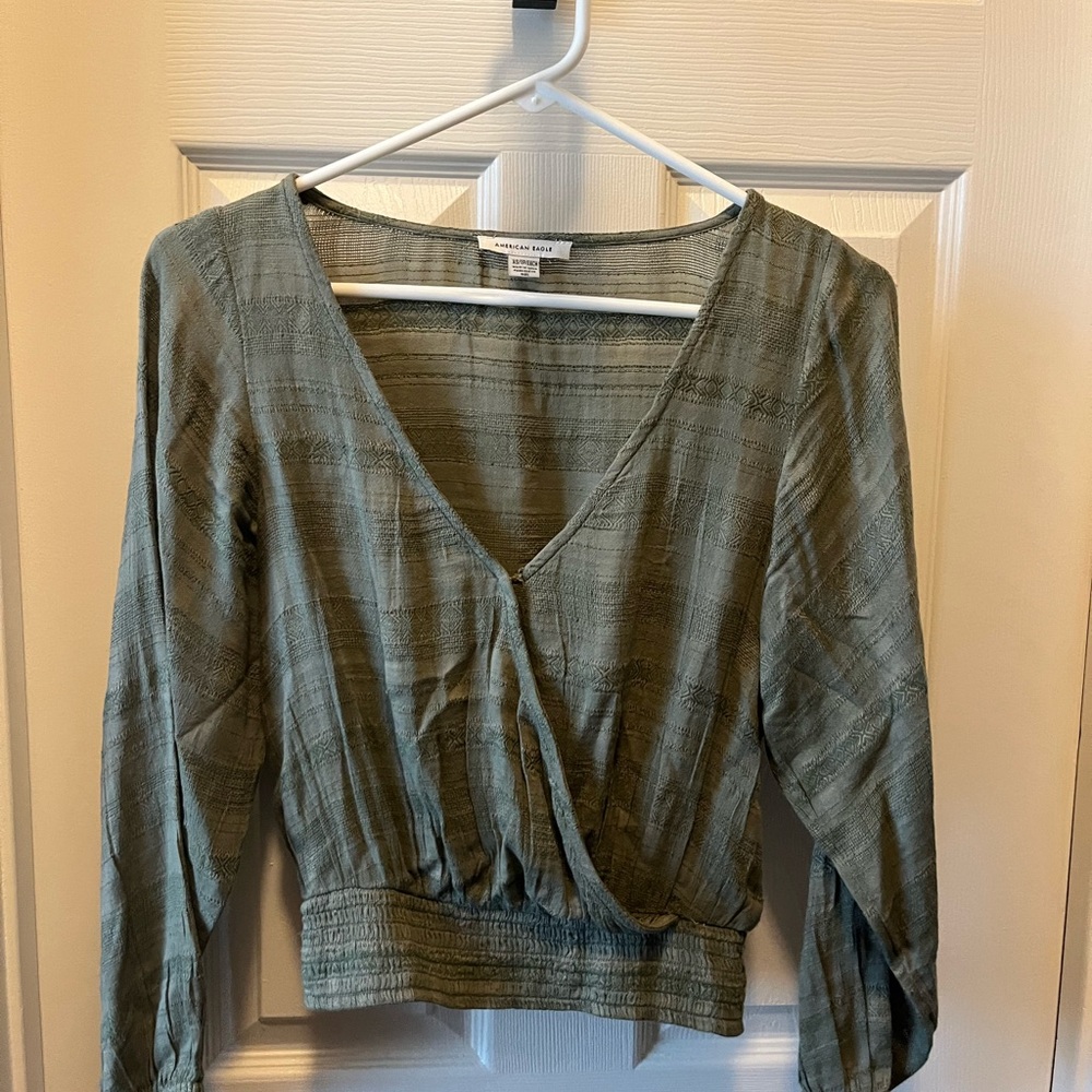 American Eagle Outfitters Olive Wrap Blouse